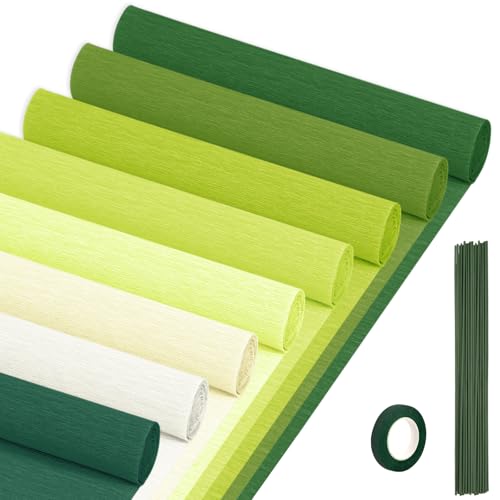 Crepe Paper Streamers 8 Rolls, 10 x 98Inch 8 Green Colors Crepe Paper Sheets for DIY Gift Colourful Paper Flower Wrapping Paper Crafts Birthday Wedding Holiday Party Decorations - color: Green
