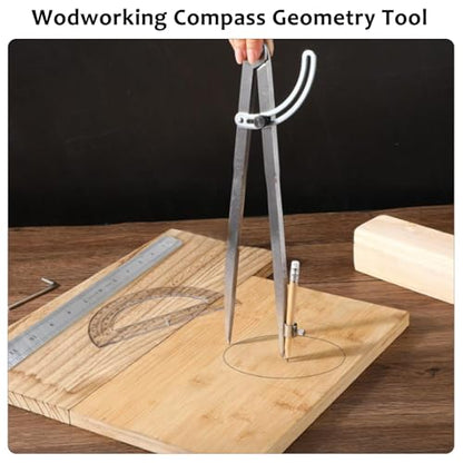Compass Geometry Tool, Drawing Compass, Professional 12 Inch Large Compass with Wing for Woodworking, 6 Inch Protractor, 12 Inch Ruler, 2 Pencil for Carpenter, Drafting - size: 12 inches+2 Pencils