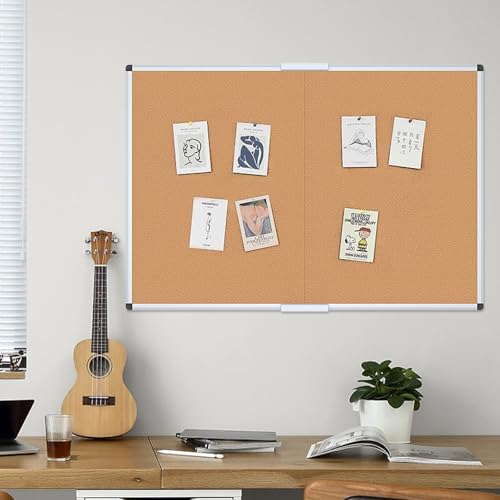 VIZ-PRO Cork Bulletin Board/Foldable Noticeboard, 36 X 24 Inches, Silver Aluminium Frame - size: 24" x 18.1"