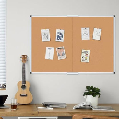 VIZ-PRO Cork Bulletin Board/Foldable Noticeboard, 36 X 24 Inches, Silver Aluminium Frame - size: 24" x 18.1"