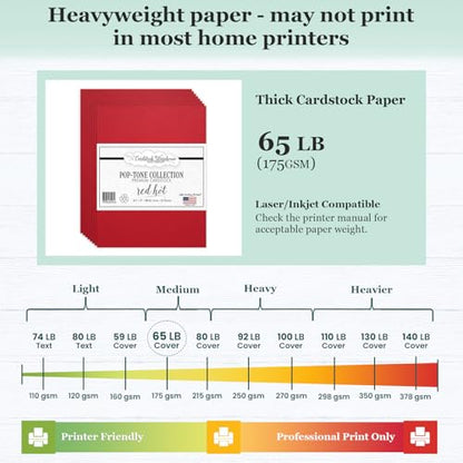 Cardstock Warehouse Pop-Tone Red Hot Cardstock Paper - 50 Sheets, 8.5 x 11" - 65 lb / 175 GSM Premium Red Card Stock for Die-cutting, Crafts, Printing, Card Making and DIY Projects - color: Red Hot