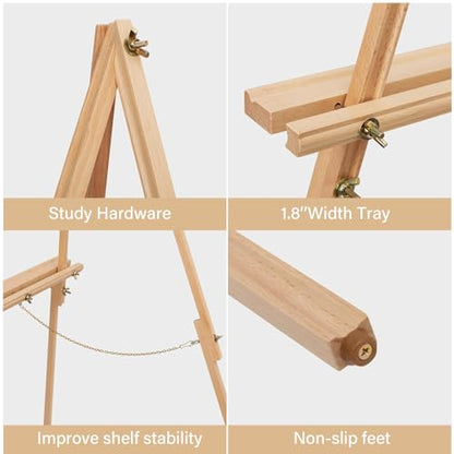 Wooden Easel Stand for Sign,63"" Portable Painting Easel, Adjustable Poster Stand with Tripod Easel for Painting, Wedding Sign, Drawing, Canvas, Display Show (Brown) - color: Brown