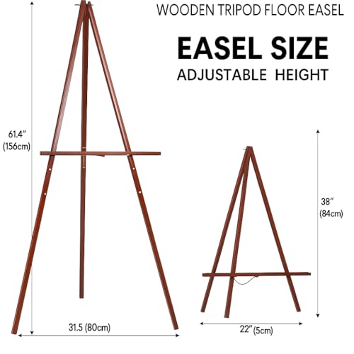 Conda 63" Wooden Tripod Artist Display Easel with Tray, A-Frame Adjustable Easel Stand for Wedding Sign, Foldable Easels for Painting Canvas, Display & Posters