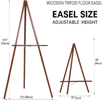 Conda 63" Wooden Tripod Artist Display Easel with Tray, A-Frame Adjustable Easel Stand for Wedding Sign, Foldable Easels for Painting Canvas, Display & Posters