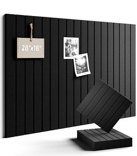 Felt Bulletin Board Tiles -28"x18" with 40 Adhesive Tabs, Cork Board Alternative for Office Decor, Push Pin Board Wall Organizer 6-Pack (Black) - color: Black, size: Fine-Stripe