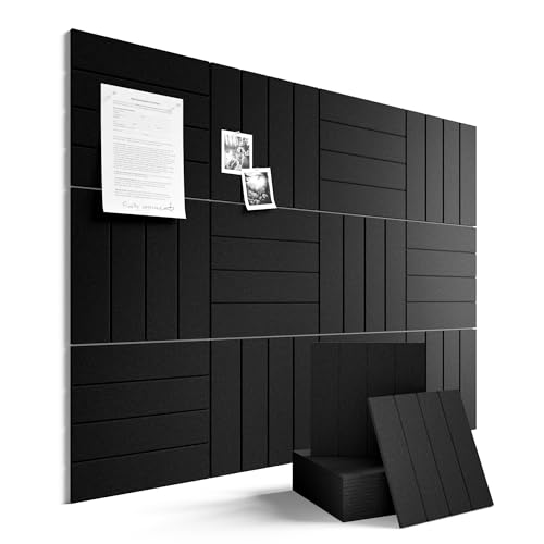 Fluxynara Felt Bulletin Board Tiles Large 48" x 36" Cork Board Alternative-12 Pack with 64 Adhesive Tabs, Thick Slat Wall Panels for Office Decor, Push Pin Board Wall Organizer Alternative -Black - color: Black, size: Bold-stripe 12-pack