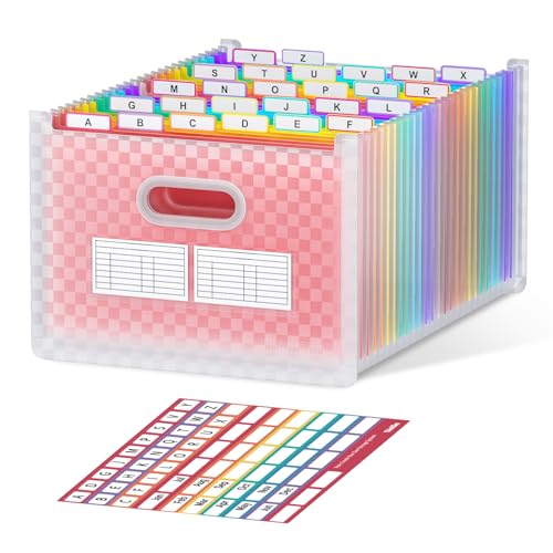 ThinkTex 26 Pockets Expanding File Folder, Upright & Open Top, A-Z Colorful Tabs, Larger Capacity Accordian Folder, Letter/A4 Size for School, Home and Office - Pink - color: Pink, size: 26 Pockets