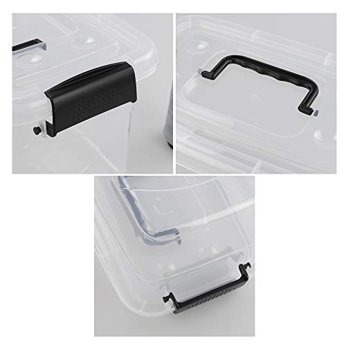 5 L Plastic Storage Bin with Lid, Transparent Organizing Box Set of 6 | With Black Handle - color: Black