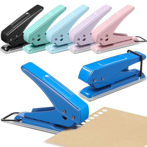 AmazingSpark 6 Pack Single Hole Puncher 1/4" Heavy Duty Hole Puncher 15 Sheet Capacity Back to School Metal Paper Punch Portable Handheld for Tags, Craft, ID Card, Chipboard, Art Project
