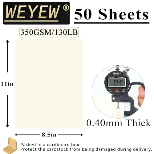 50 Sheets 130lb Cream Cardstock, 8.5" x 11", Extra Heavy Duty Off-White Paper for Card Base DIY Craft Card Making, 130LB Cover 350 GSM - color: Cream, size: 130lb-50sheets