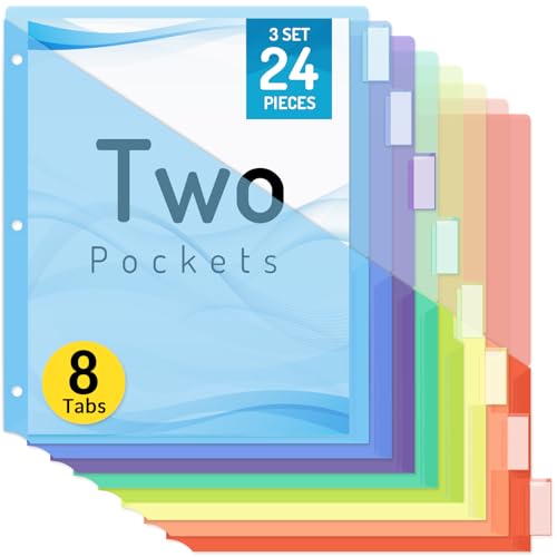 Forvencer 8 Count Dividers with Two Pockets, 8 tabs Binder Dividers for 3 Ring Binder Organizer, Multicolor, 3 Sets - color: Blue, size: 3 Sets