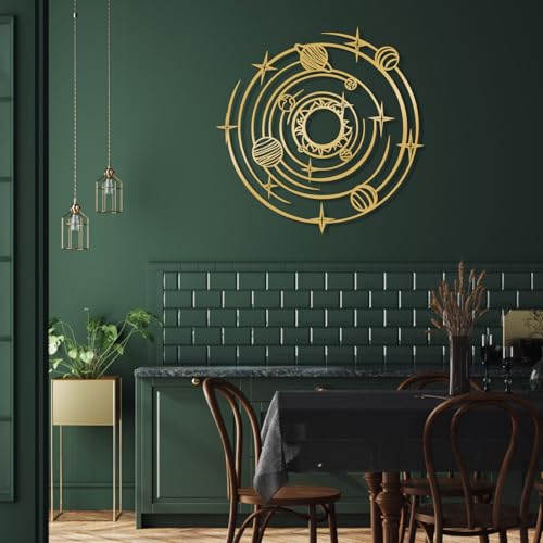 Galaxy Metal Wall Art, Space Metal Wall Art, Metal Line Wall Decor, Science Wall Art, Galaxy Wall Decor, Space Wall Art, Minimalist Abstract Wall Art, Wall Art for Living Room (Gold, 18"x18" | 47x47cm) - color: Gold, size: 18"L x 18"W