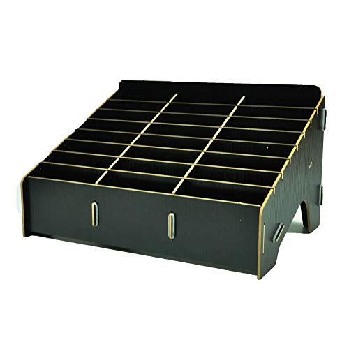 XICHENGSHIDAI 24 Slots Cell Phone Holder for Classroom, Wood-Look Phone Storage Box and Calculator Organizer for Teachers, School, Office and Meeting Room, Caddy and Ink Pad Organizer, Black - color: Black