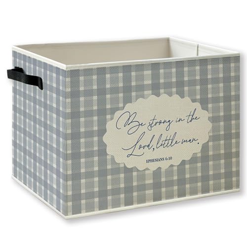 Christian Nursery Foldable Storage Bins Box with Handles, Blue Gingham Bible Verse Religious Collapsible Foldable Basket Organizer for Kids Boys Bedroom Bathroom Playroom Clothes Books - color: kid-14