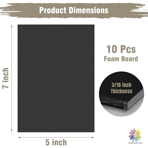 Mat Board Center, Pack of 10 Acid-Free Foam Boards, 5x7 inch Black Foam Boards, 3/16" Thick - color: Black, size: 5x7