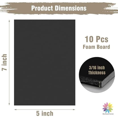 Mat Board Center, Pack of 10 Acid-Free Foam Boards, 5x7 inch Black Foam Boards, 3/16" Thick - color: Black, size: 5x7