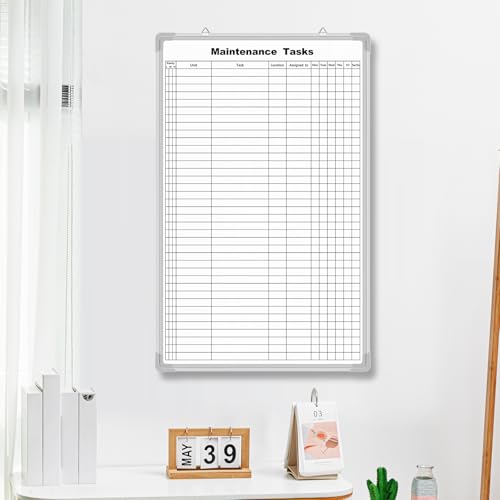 AmazingSpark Lined Whiteboard Blank Grid Aluminum Frame Dry Erase Board Reusable Wall Mounted Board for Scheduling, to Do Lists Weekly Planning Home Work(36 x 24 Inch,Vertical Maintenance Tasks) - size: 25"W x 2"H, style: Maintenance Tasks