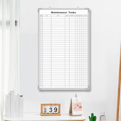 AmazingSpark Lined Whiteboard Blank Grid Aluminum Frame Dry Erase Board Reusable Wall Mounted Board for Scheduling, to Do Lists Weekly Planning Home Work(36 x 24 Inch,Vertical Maintenance Tasks) - size: 25"W x 2"H, style: Maintenance Tasks