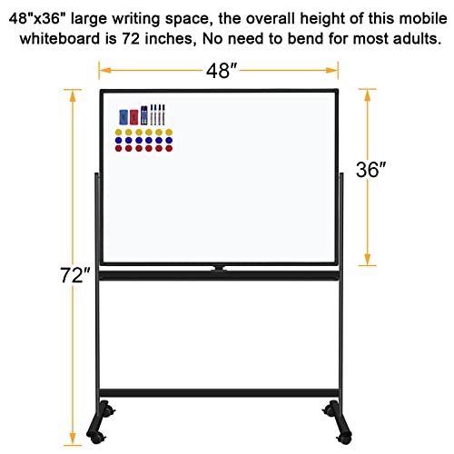 H-Qprobd 48"x36" Mobile Whiteboard Double-Sided Magnetic Dry Erase Board on Wheels - Comercial Rolling White Boards with Sturdy Stand for Home, Office & School - size: 48x36 black