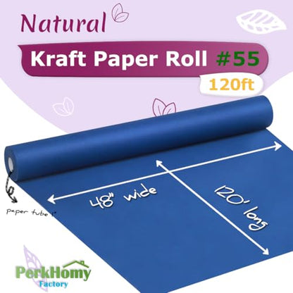 PerkHomy 48" x 1,440" (120') Blue Kraft Paper Roll for Craft Bulletin Board Paper Art Table Covering Crafting Gift Wrapping Bouquet Packing Parcel 80GSM 55LB (Blue, 48" x 120') - color: Blue, size: 48" Width x 120' Length