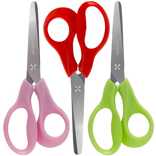 5" Small School Student Blunt Tips Children Craft Scissors,3 Pack | Sharp Stainless Steel Blades Safety Comfort Grip for Preschool Kids Cutting Paper in the Class,School and Home,Red