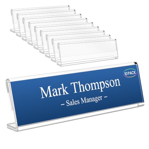 HlIMIEI Acrylic Name Plates for Desks, 10 Pack Clear Name Holders 2 x 8, Reusable Table Name Plaques Sign Holder Display Stand for Office, Meeting, Reception - style: L-shaped - 10pack
