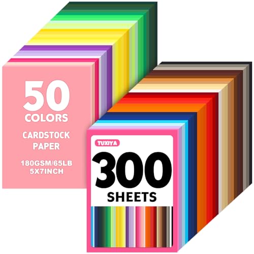 TUXIYA 300 Sheets 5" X 7" Colored Cardstock, 50 Assorted Colors Construction Paper Card Stock Printer Paper for Printing, Card Making, DIY Crafts,School Supplies,Party Decorations (180GSM/65LB) - size: 5X7in 300p