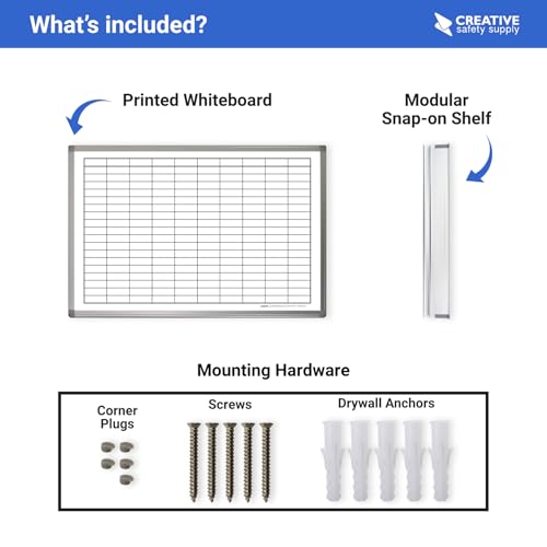 Magnetic Grid Dry Erase Whiteboard – Wall Mounted with Aluminum Frame & Marker Tray – Easy Erase Planning Board for Office, Warehouse & Project Management 48" x 36" - size: 48"W x 36"H