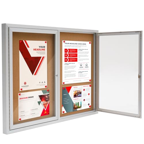 Enclosed Bulletin Board,Outdoor Bulletin Board,43.3 * 31.5’’ Lockable Cork Noticeboard with Aluminum Frame,Weatherproof Display Cases for School, Office,Commercial