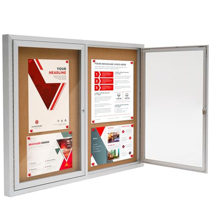 Enclosed Bulletin Board,Outdoor Bulletin Board,43.3 * 31.5’’ Lockable Cork Noticeboard with Aluminum Frame,Weatherproof Display Cases for School, Office,Commercial
