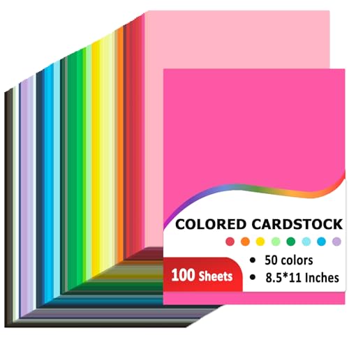 100 Sheets 50 Assorted Colored Cardstock Printer Paper 8.5 x 11In, Construction Paper Card Stock Printer Paper for Diy Crafts Supplies, Party Decorations, Card Making, 180 GSM/65 LB - size: B 8.5×11inch