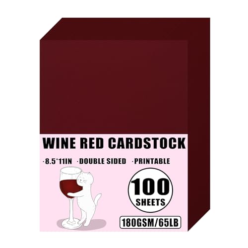 100 Sheets 65lb WineRed Cardstock, 8.5" x 11", Printer WineRed Paper for DIY Craft Card Making Blank Invitation Paper Holiday Paper, 65LB Cover 180 GSM - color: WineRed, size: 65lb-100sheets