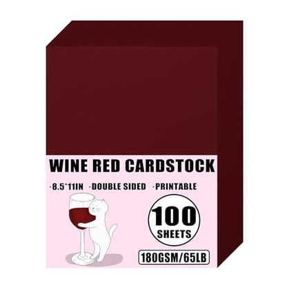 100 Sheets 65lb WineRed Cardstock, 8.5" x 11", Printer WineRed Paper for DIY Craft Card Making Blank Invitation Paper Holiday Paper, 65LB Cover 180 GSM - color: WineRed, size: 65lb-100sheets