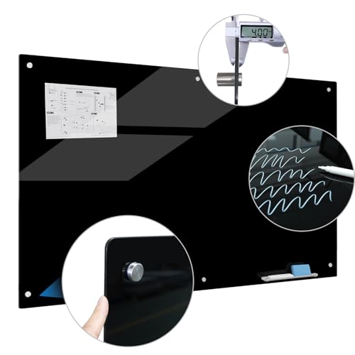 Magnetic Blackboard 72“ x 48” Black Glass Dry-Erase Board Wall-Mounted Frameless Whiteboard Bulletin Board Suitable for Offices, Schools, and Homes(Black) - size: 72"W x 48"H