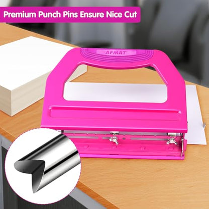 AFMAT 3 Hole Punch Heavy Duty, 9/32" Holes, 50-Sheet Hole Puncher 3 Ring, 50% Reduced Effort, Adjustable Two & Three Hole Punch, Metal Paper Puncher w/Large Chip Tray, Metal Paper Guide, HP18 - color: Purple