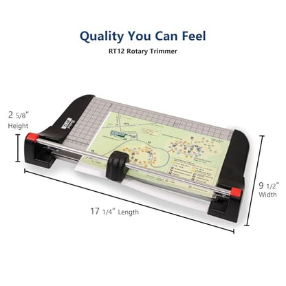 United Office Products RT12 Rotary Paper Trimmer, 12.5" Cut Length, 10 Sheet Capacity, Metal Base, Paper Cutter for Offices, Schools and Crafts - size: 12 Inch