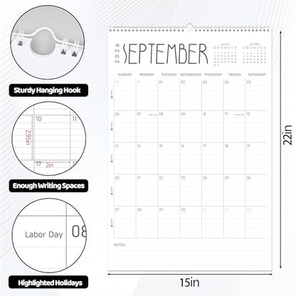 GuassLee Wall Calendar 2026 Large, 22" x 15" Hanging Wall Calendar 18-Month from Jan. 2026 to Jun. 2027, 2026-2027 Hanging Wall Planner with Spiral Binding for School Home Office Planning & Organizing - size: 22"x15"