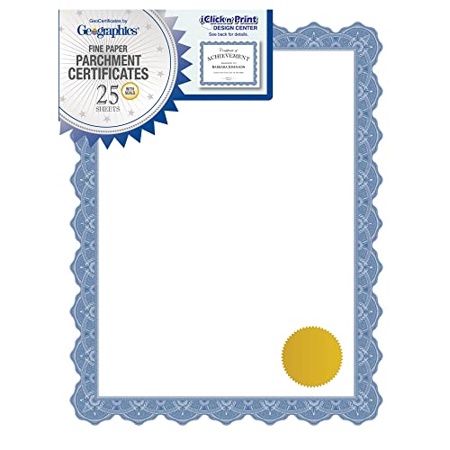 Geographics Optima Blue Blank Award Certificate Paper with Gold Foil Seals, 8.5 x 11", Seal 1.75" (Pack of 25) - color: Blue
