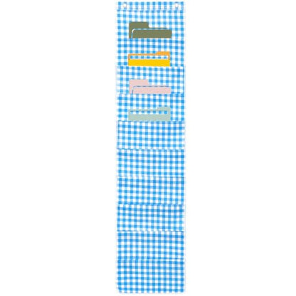 MotiMind 10 Pockets Wall Hanging File Folders File Storage Pocket Chart for Classroom Hanging Wall Organizer with 2 Over the Door Hangers, 58" x 14" for School Classroom Office Home (Blue Plaid) - style: Blue Plaid