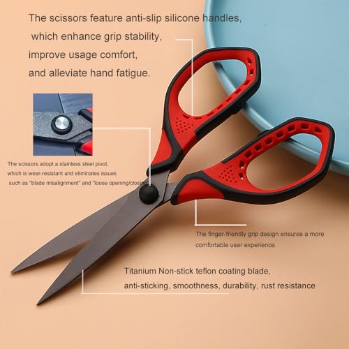Jasni 3 Pack Teflon blackening Non-Stick Premium 7.5" Titanium No Rust Super Sharp Scissors Shears Soft Comfort-Grip for Office School Home Art Craft DIY student paper Sewing Fabric (Red) - color: Red