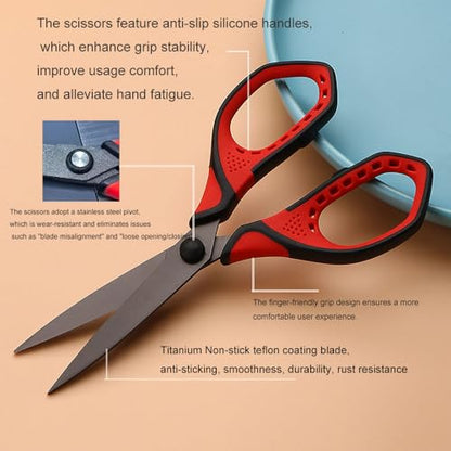 Jasni 3 Pack Teflon blackening Non-Stick Premium 7.5" Titanium No Rust Super Sharp Scissors Shears Soft Comfort-Grip for Office School Home Art Craft DIY student paper Sewing Fabric (Red) - color: Red