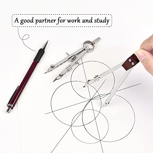 Unjoo 9Pcs Precision Geometry Set Metal Compass, Geometry Tool Tool Set with Shatterproof Storage Box, Circle Drafting Tool and Architecture, Drafting Kits for Engineers Students (Brown) - color: 9pcs-red