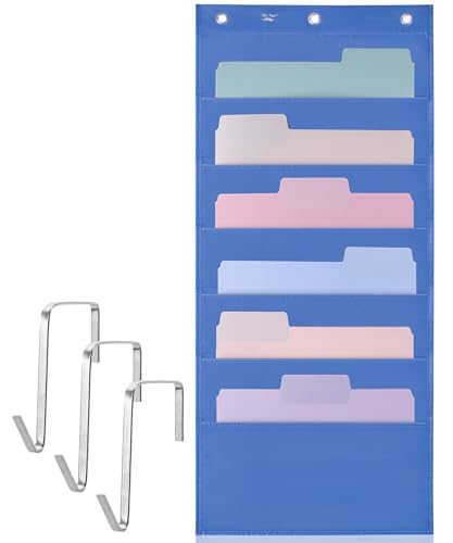 Mr. Pen- Hanging Wall File Organizer, 6 Pocket, Blue | 3 Overdoor Hangers Included, Over The Door File Organizer, Hanging Folder Organizer, Wall Folder Organizer - color: Blue, size: 1 Pack, 6 Pockets, Standard