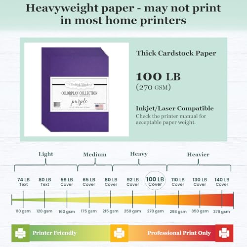 Cardstock Warehouse Colorplan Purple Cardstock Paper – 25 Sheets, 8.5 x 11" – 100 lb. / 270 GSM Premium Matte Cover Cardstock for Invitations, Card Making, Scrapbooking & DIY Projects - color: Purple
