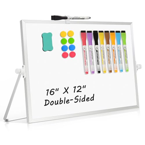 Dry Erase Magnetic White Board, 16" x 12" Double-Sided Desktop Whiteboard with Stand, Portable Small Whiteboard Set for Drawing, Office, Home - color: White, size: 16'' x 12''