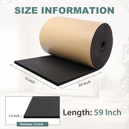 FONUNO Foam Padding Sheets with Adhesive Foam Insulation Neoprene Sheets Closed Cell Insulation Neoprene Rubber Roll for Gaskets Liner Crafts DIY Projects, Black, 12" Wide x 59" Long x 1/2" Thick - color: Black, size: 12" Wide x 59" Long x 1/2" Thick