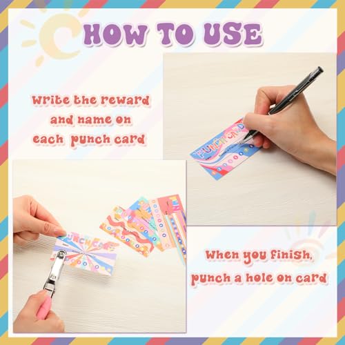 Fumete 400 Pcs Punch Cards for Classroom Reward Cards Behavior Incentive Loyalty Awards for Kids Students Teachers School Business, 8 Styles, 3.5 x 2 in(10 Bright Punches Style) - style: 10 Bright Punches Style
