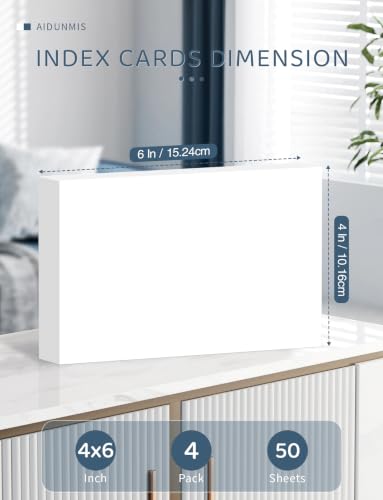 4x6 Note Cards Blank Index Cards, 200 Counts 4 x 6 Index Cards, 4x6 Notecards No Lines for Studying School, Blank on Both Sides, White Note Cards Bulk, 4 Pack of 50 Sheets - color: White, size: 4x6 INCH - 200 Count