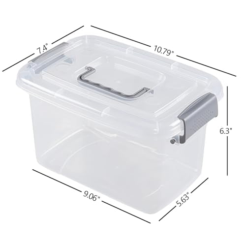 5 L Plastic Lidded Storage Bin, 6 Pack Clear Latch Container Box | with Handle - color: Gray handle