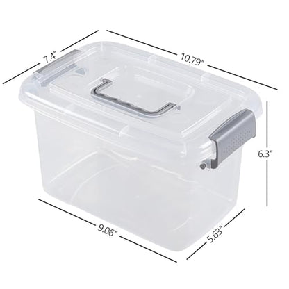 5 L Plastic Lidded Storage Bin, 6 Pack Clear Latch Container Box | with Handle - color: Gray handle